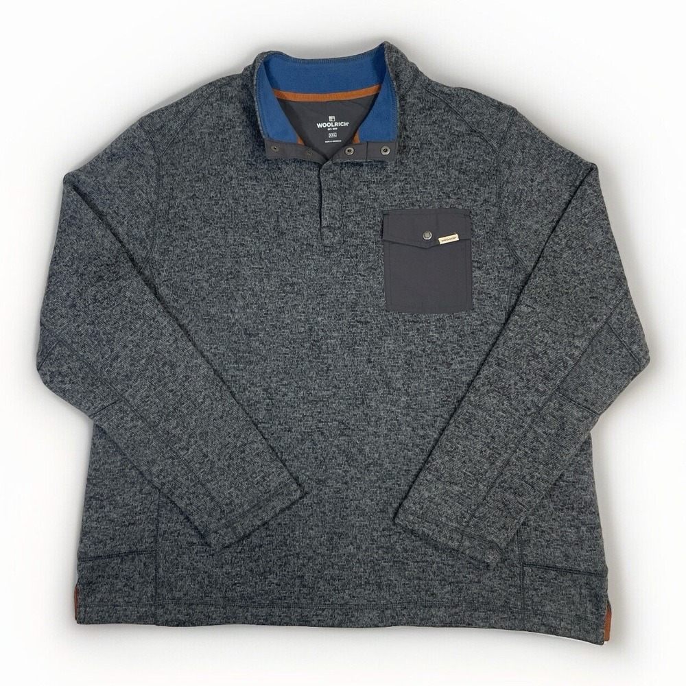 Woolrich Pocket Sweater Men's Pullover Quarter Snap Fleece Heathered Gray 2XL